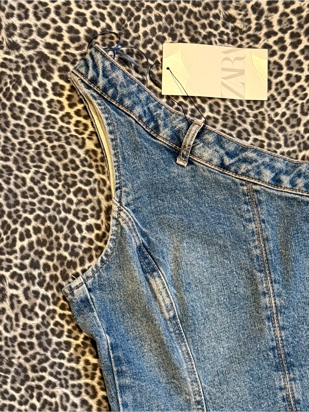 Zara Asymmetrical One-Shoulder Denim Mini Dress - Blue Size M NWT - Picture 8 of 11
